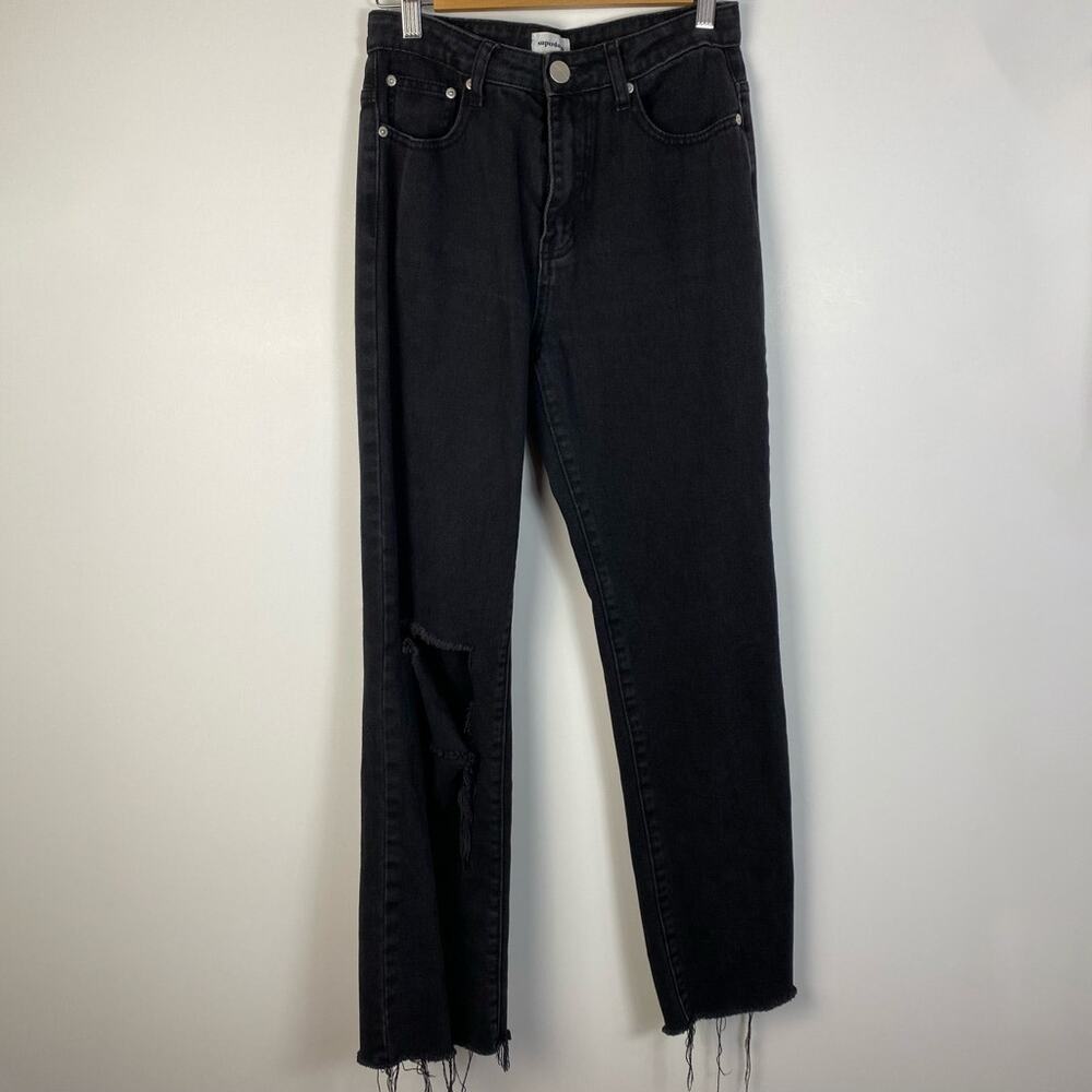 Superdown Black Distressed High Waisted Straight Jeans Size 27